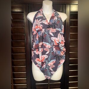 Motherhood Maternity Swimsuit 1 Pc Halter Top Size L Shirred Side Panels